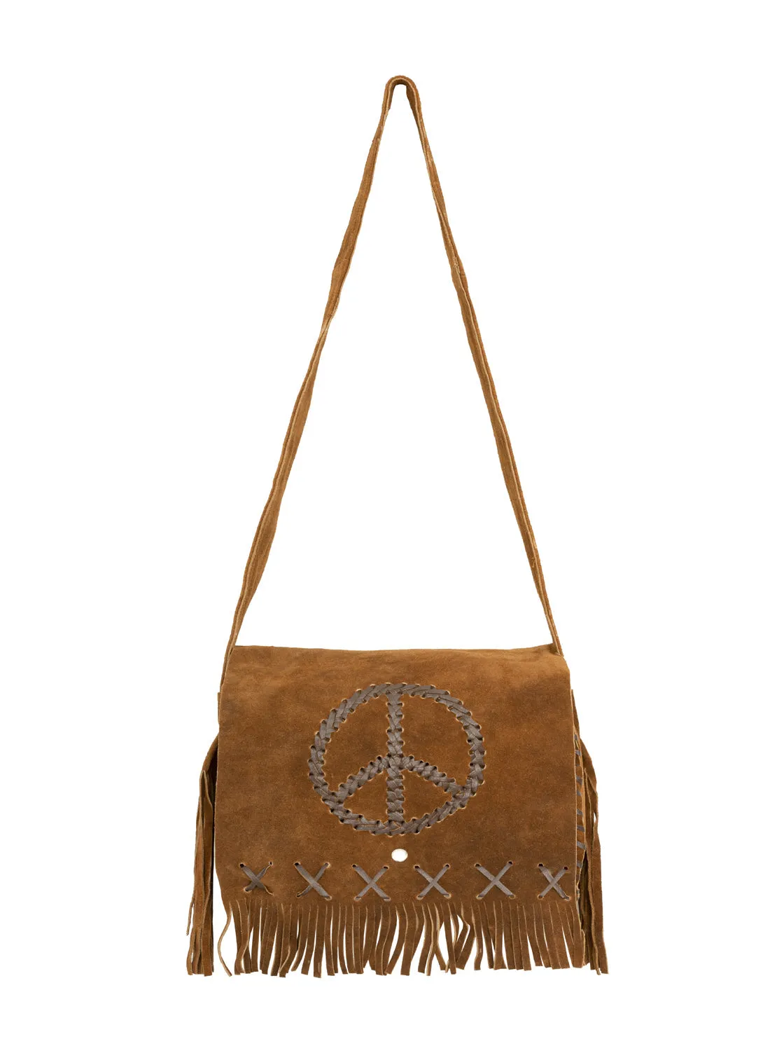 Womens Genuine Brown Suede Pocketbook with Peace Sign