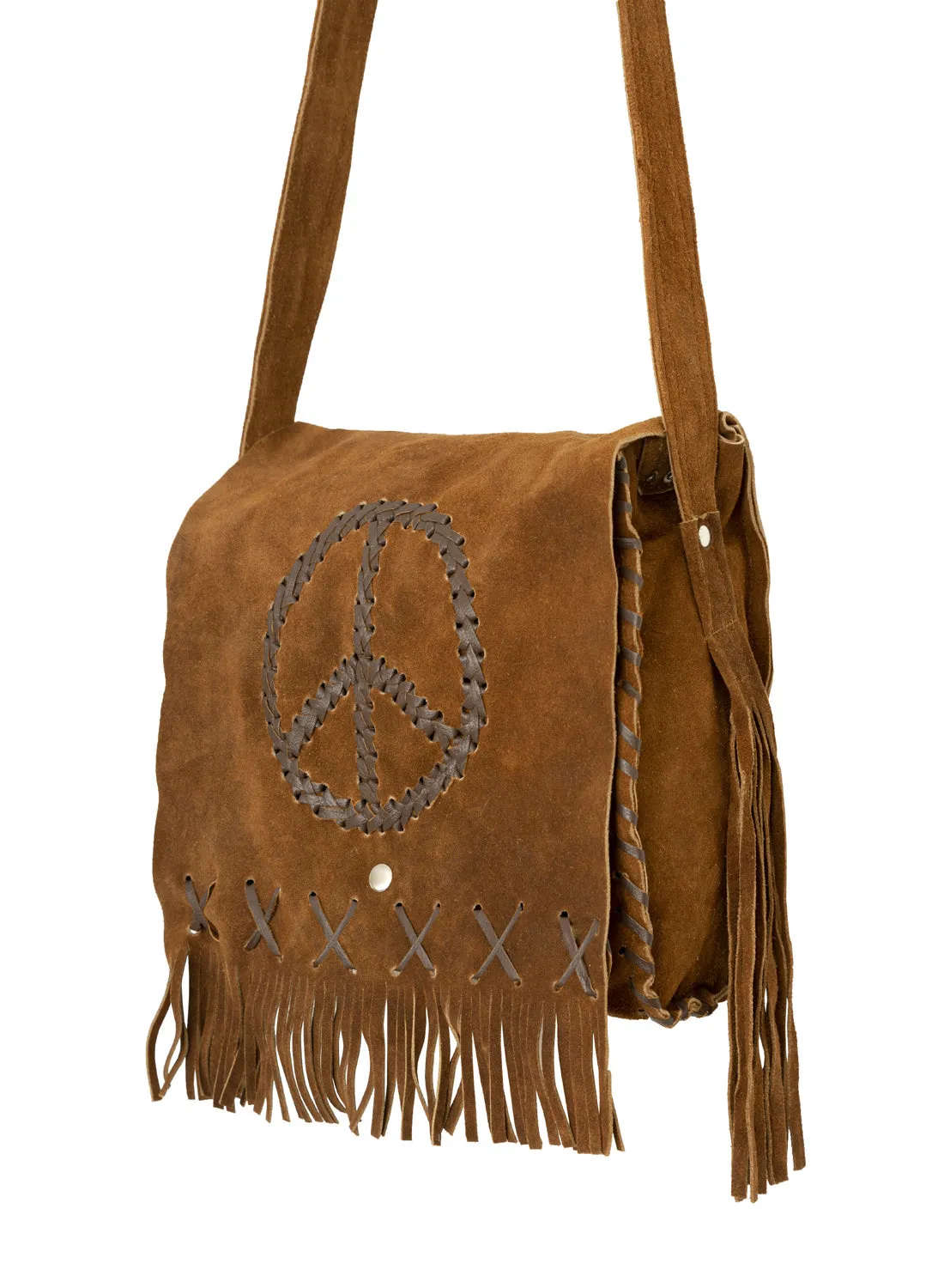 Womens Genuine Brown Suede Pocketbook with Peace Sign