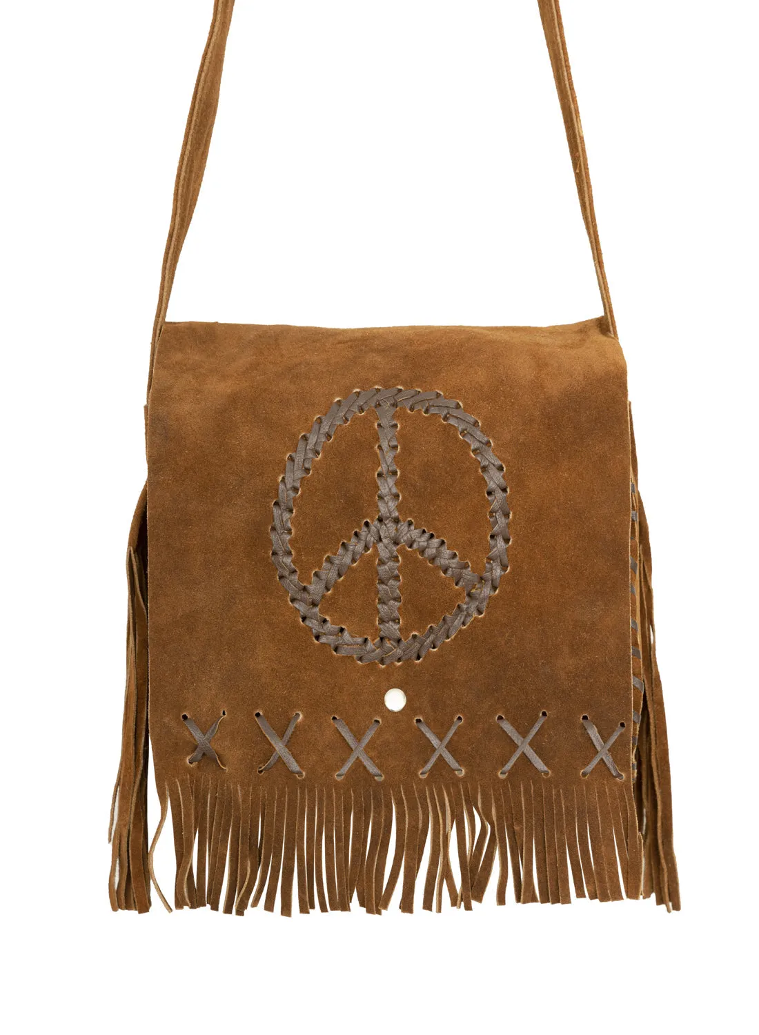 Womens Genuine Brown Suede Pocketbook with Peace Sign