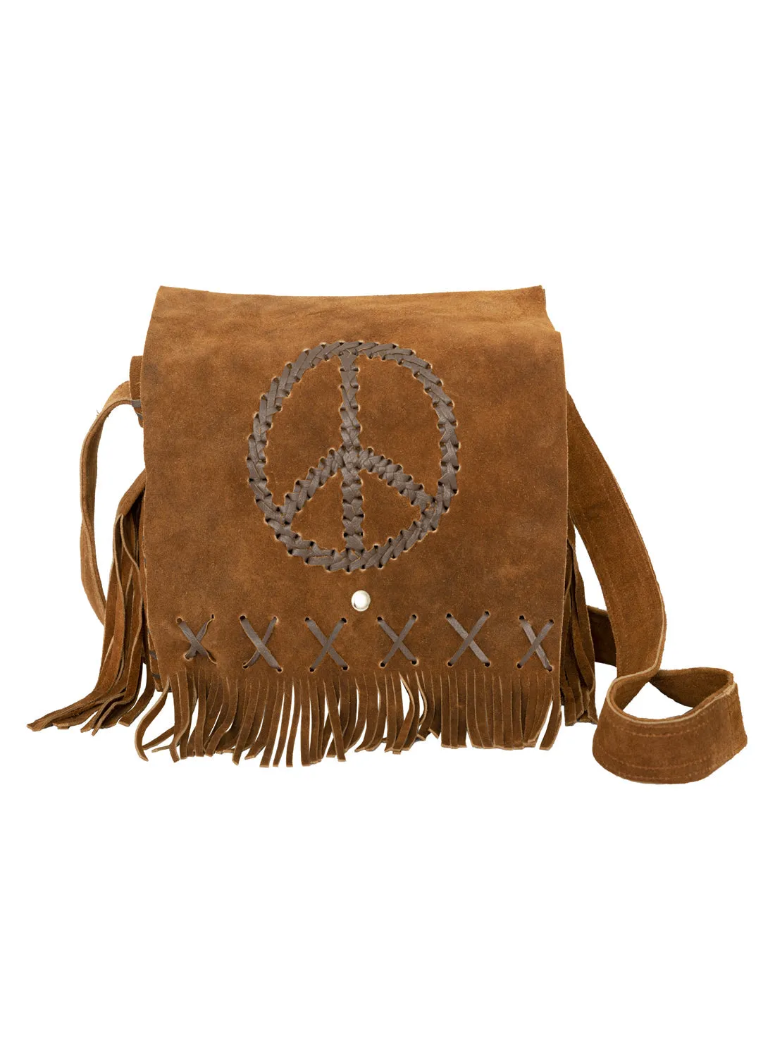 Womens Genuine Brown Suede Pocketbook with Peace Sign